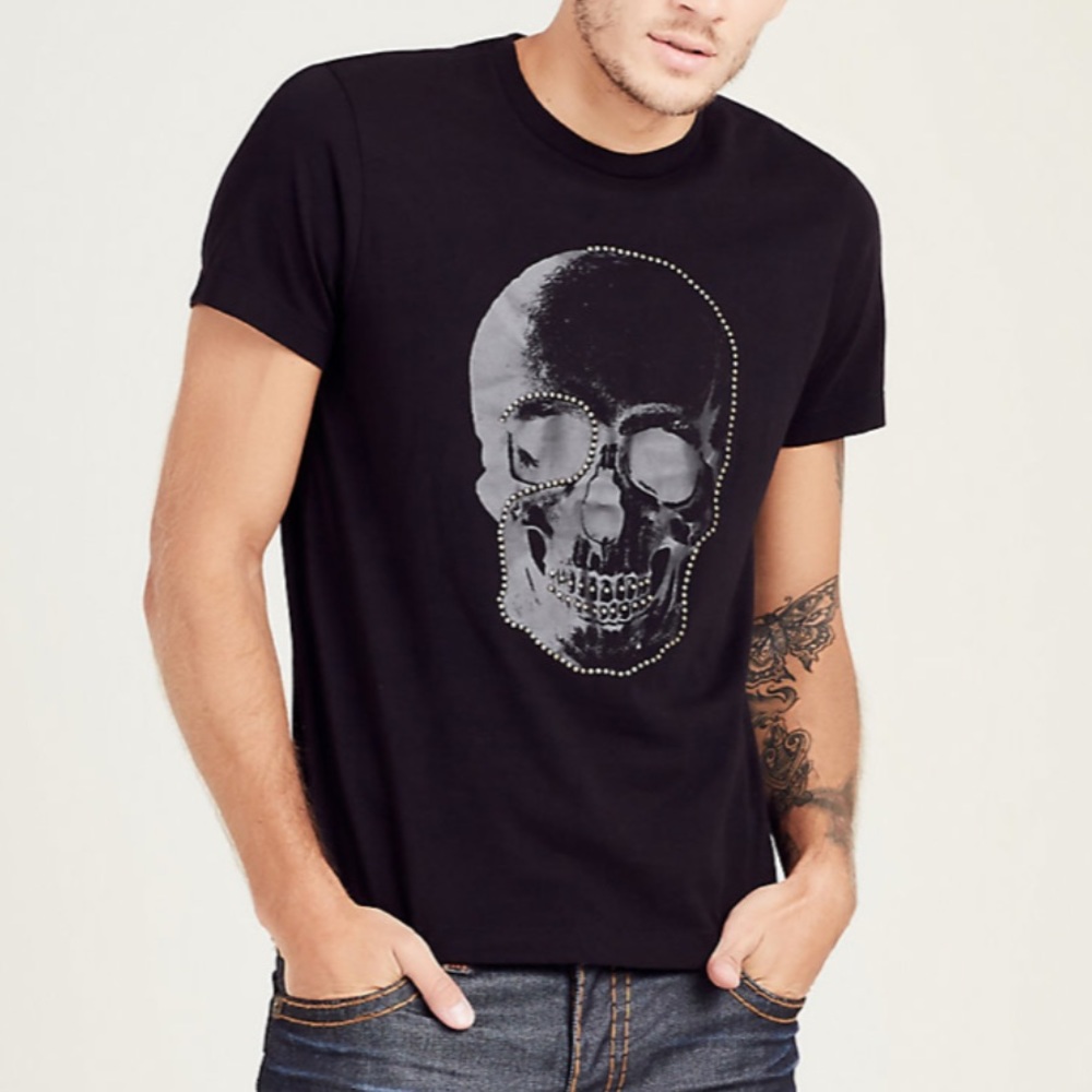 True religion studded skull black graphic T-shirt